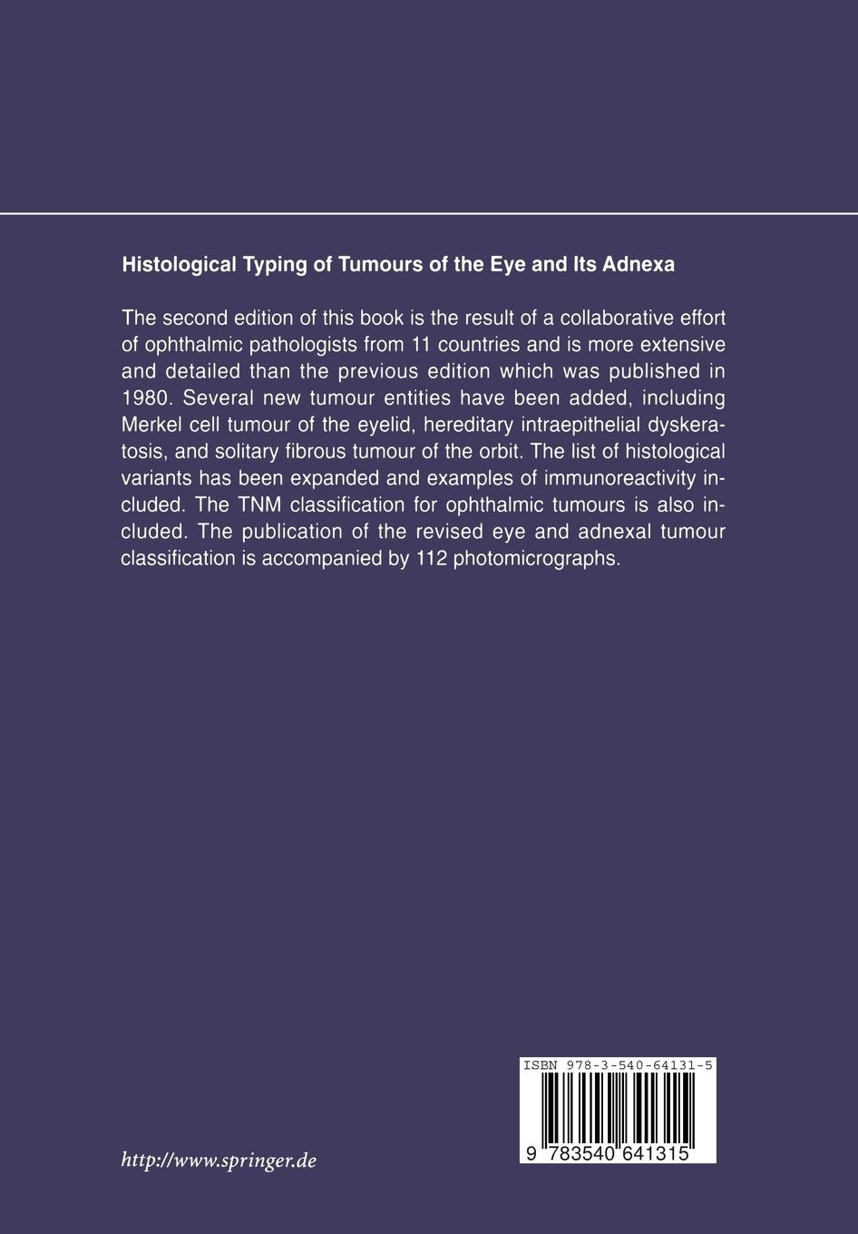 Rückseitencover Histological Typing of Tumours of the Eye and Its Adnexa