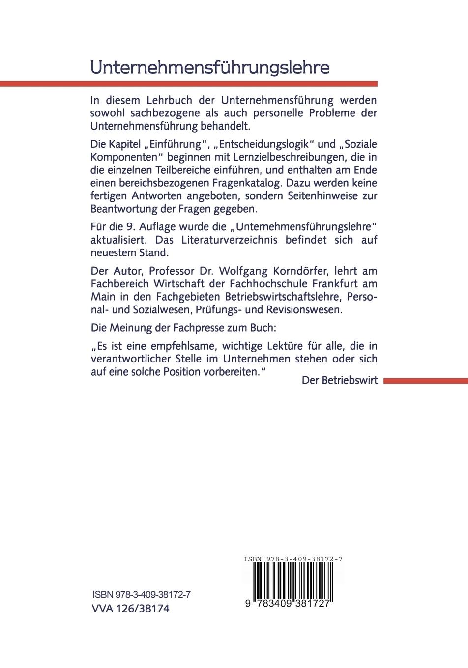 Rückseitencover Unternehmensführungslehre