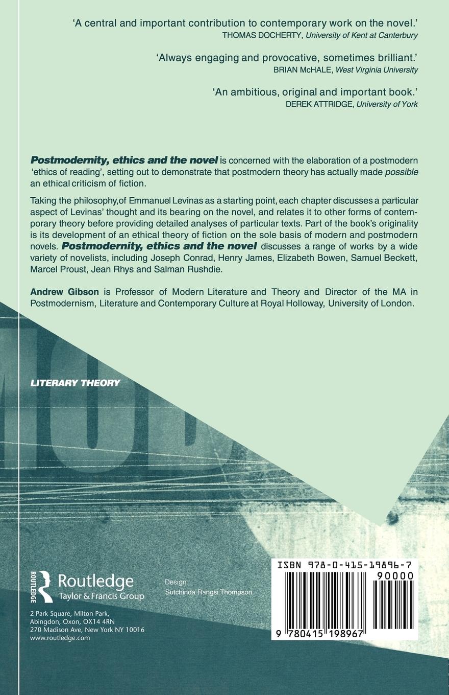 Rückseitencover Postmodernity, Ethics and the Novel