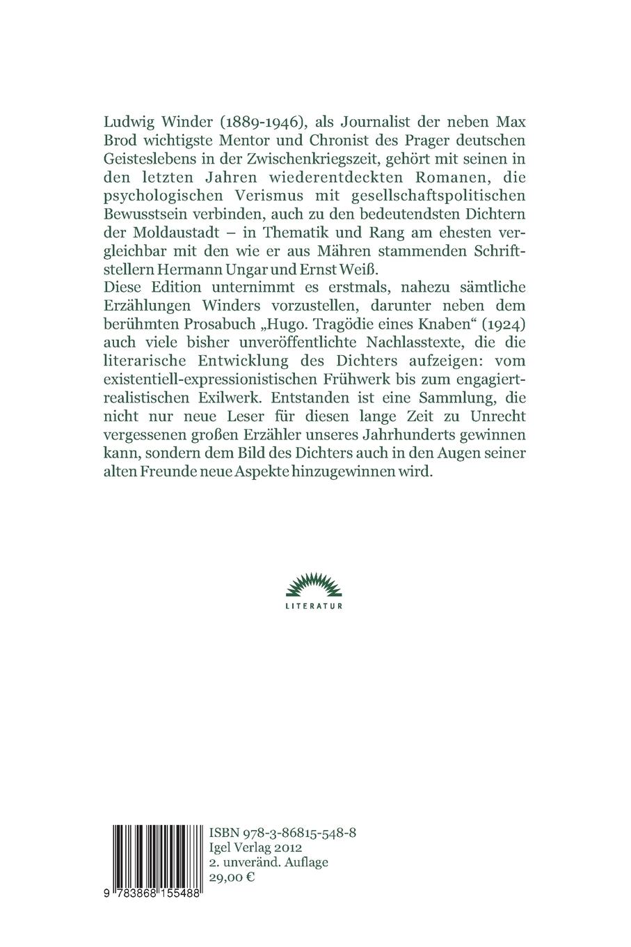 Rückseitencover Ludwig Winder: Hugo