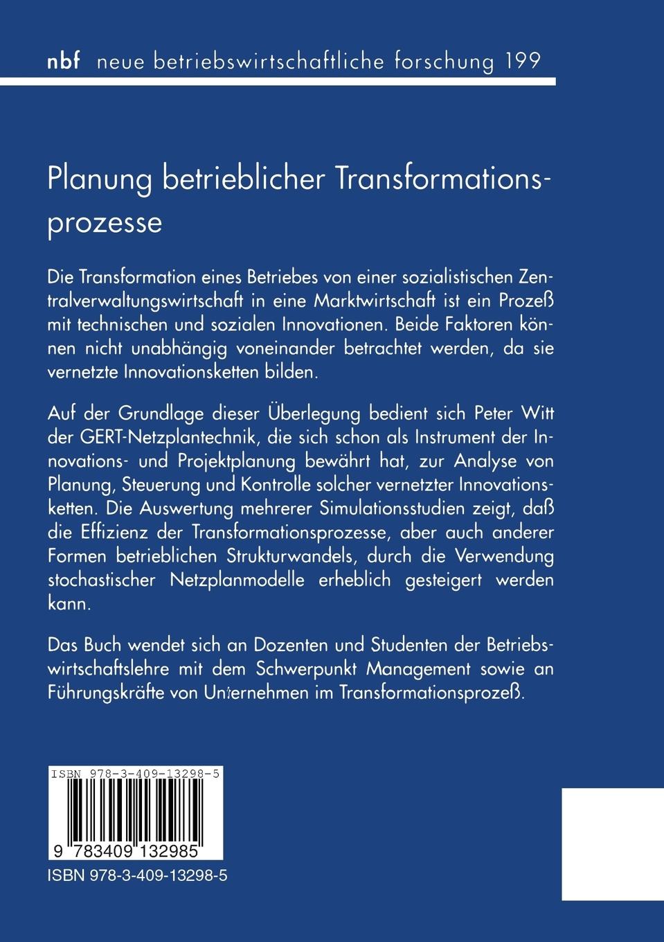 Rückseitencover Planung betrieblicher Transformationsprozesse