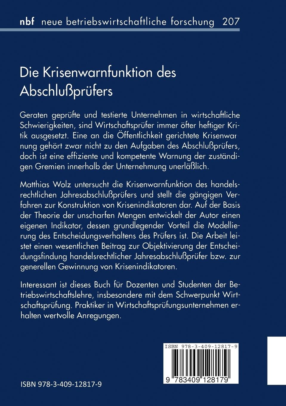 Rückseitencover Die Krisenwarnfunktion des Abschlußprüfers