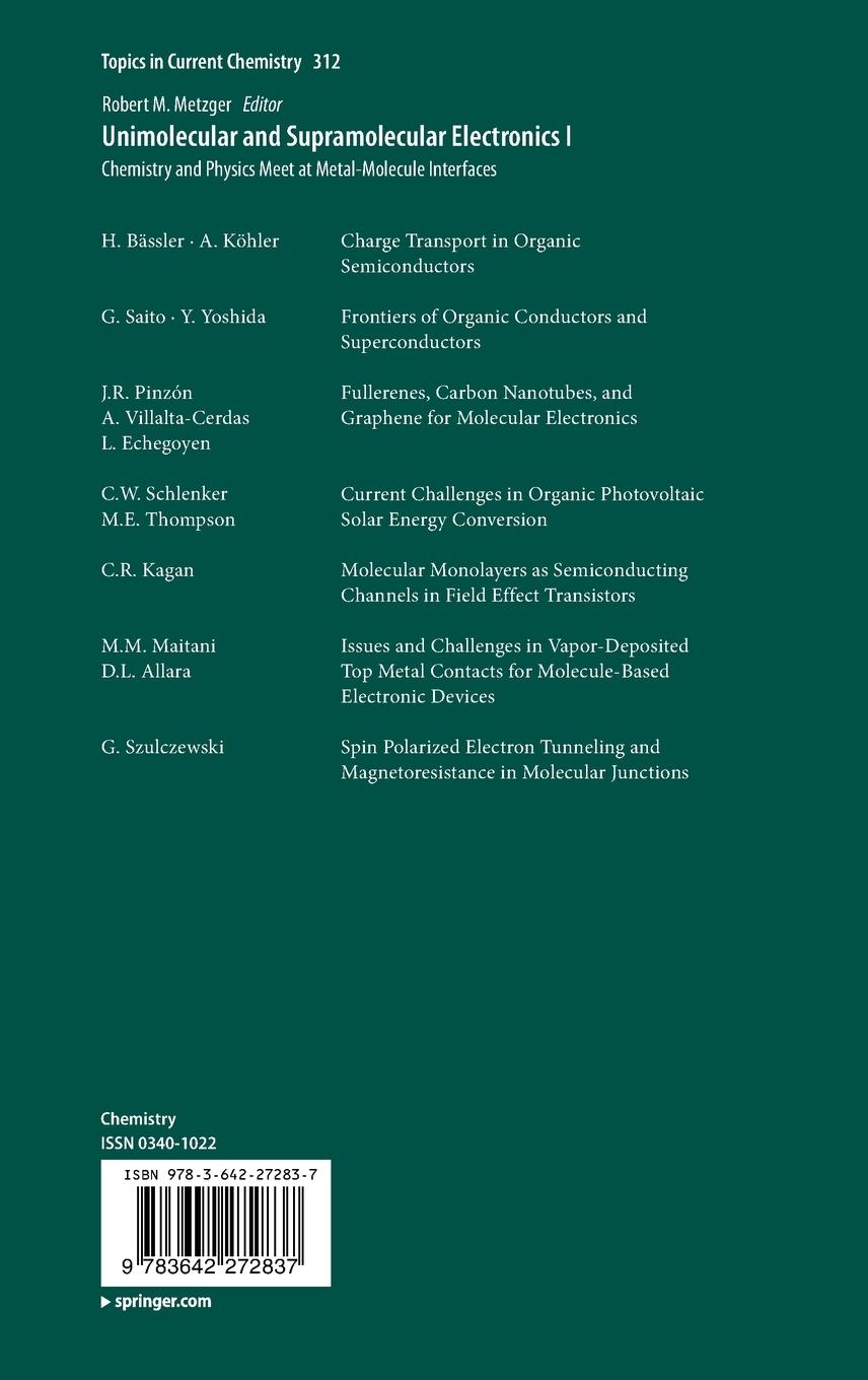 Rückseitencover Unimolecular and Supramolecular Electronics I