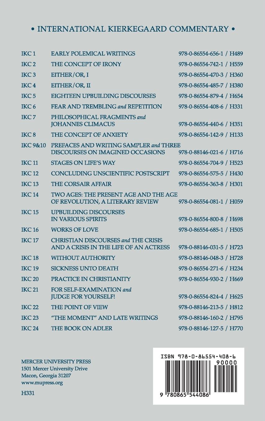 Rückseitencover International Kierkegaard Commentary Volume 6