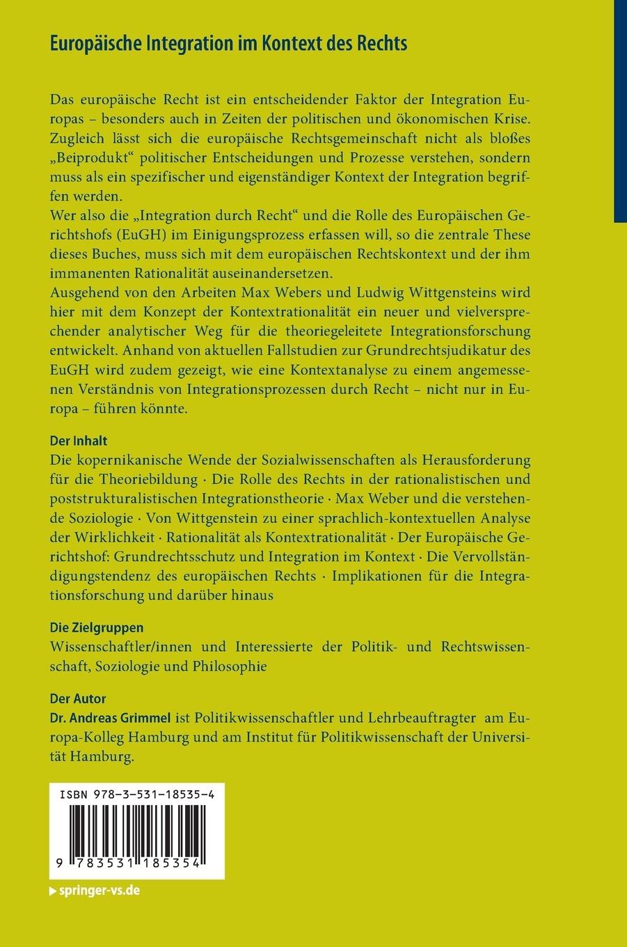 Rückseitencover Europäische Integration im Kontext des Rechts