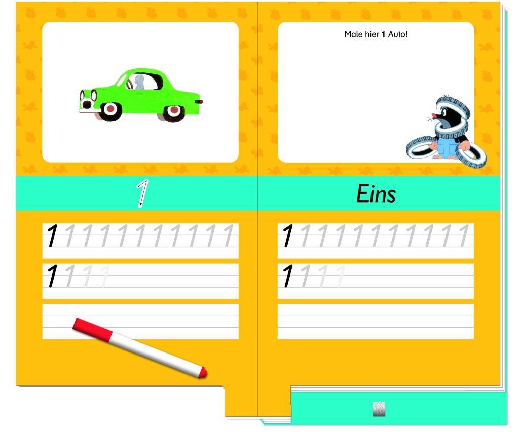 Beispielinhalt (Bild) Schreib und wisch weg "Der kleine Maulwurf". Zahlen