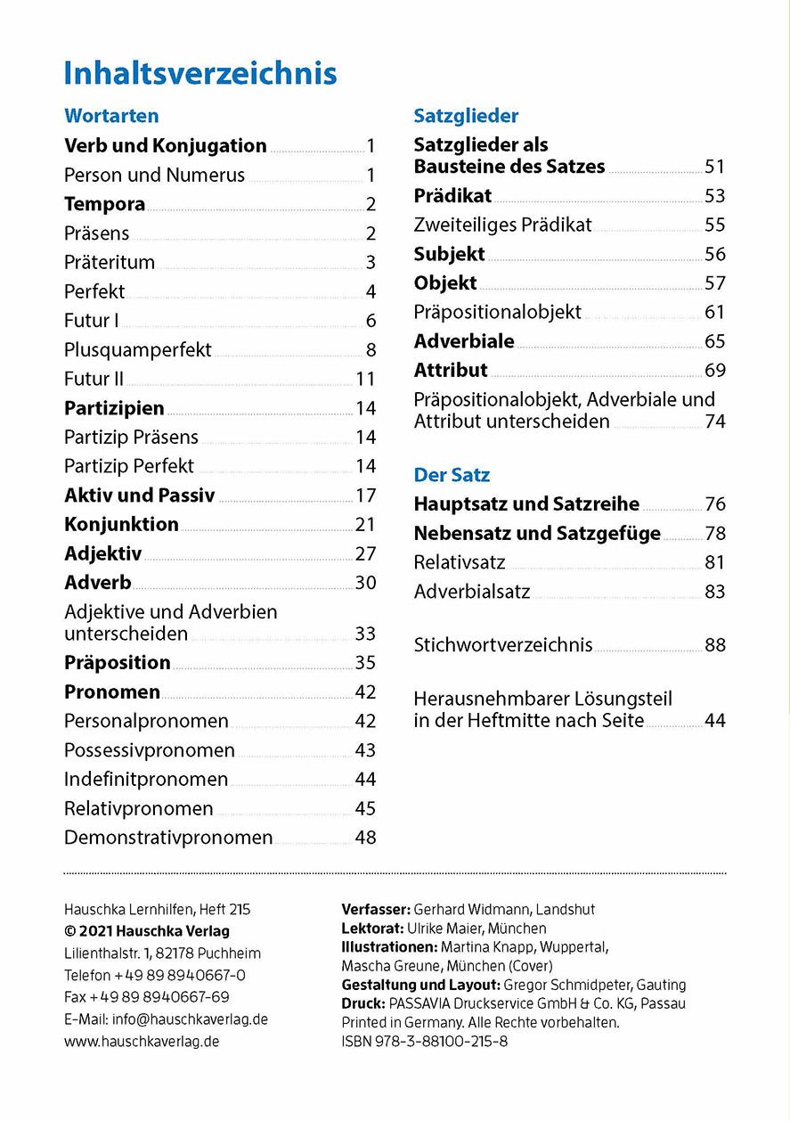 Beispielinhalt (Bild) Grammatik 5. - 7. Klasse