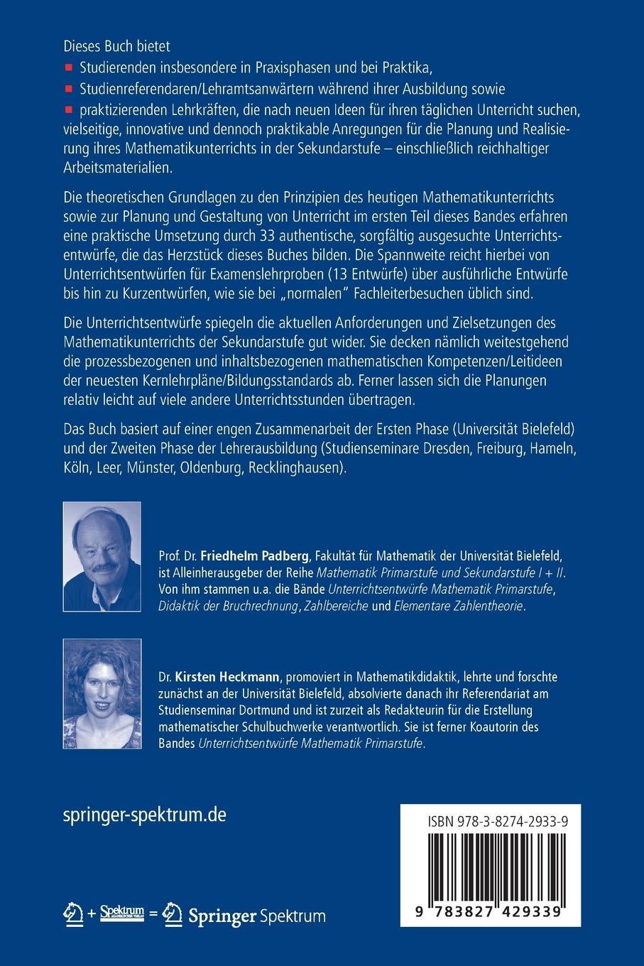 Rückseitencover Unterrichtsentwürfe Mathematik Sekundarstufe I