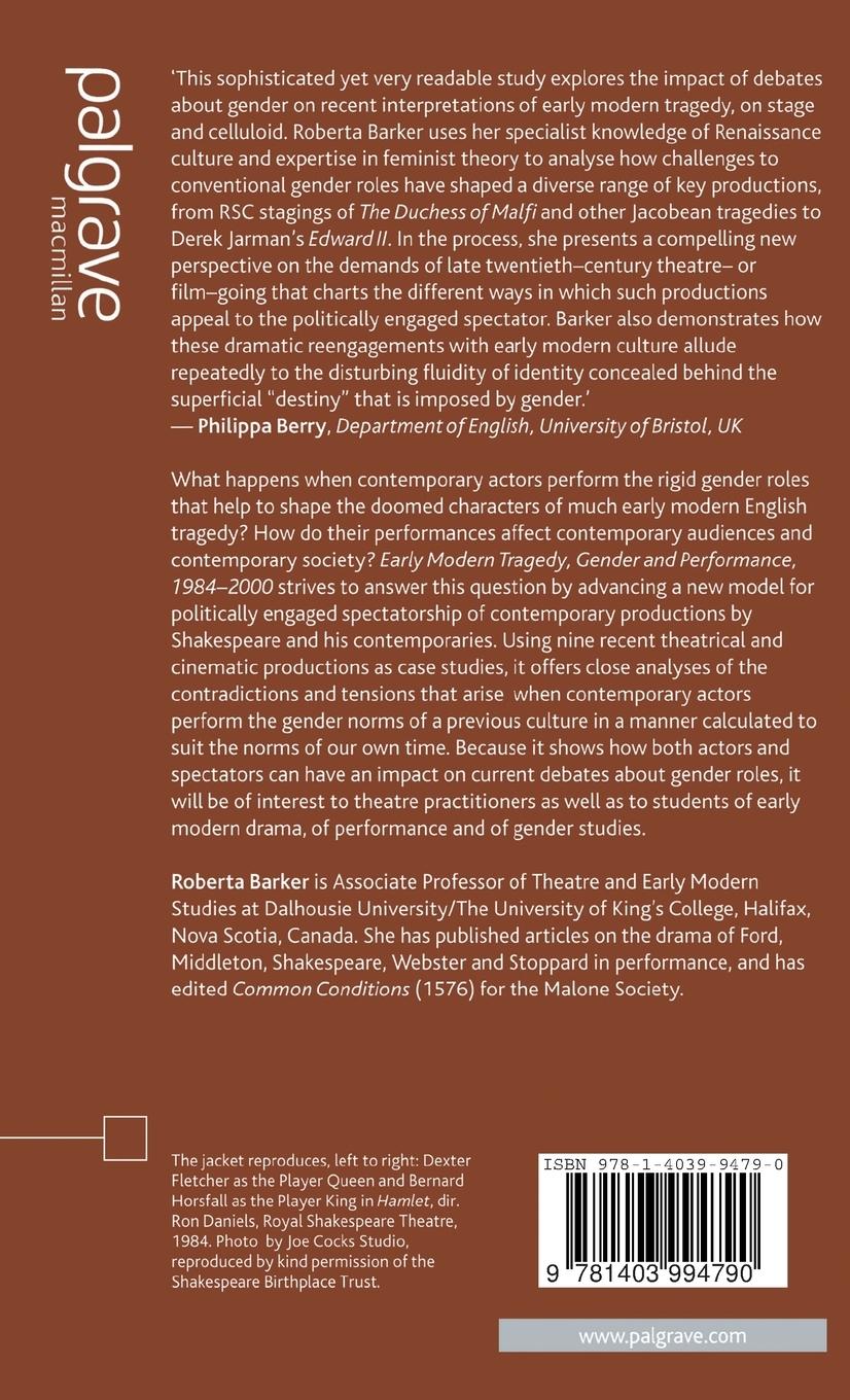 Rückseitencover Early Modern Tragedy, Gender and Performance, 1984-2000