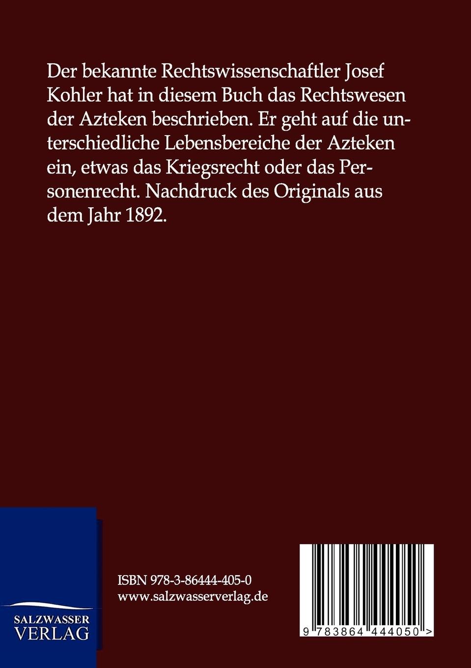 Rückseitencover Das Recht der Azteken