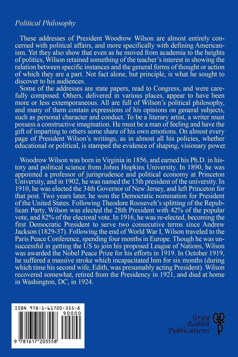 Rückseitencover President Wilson's Addresses