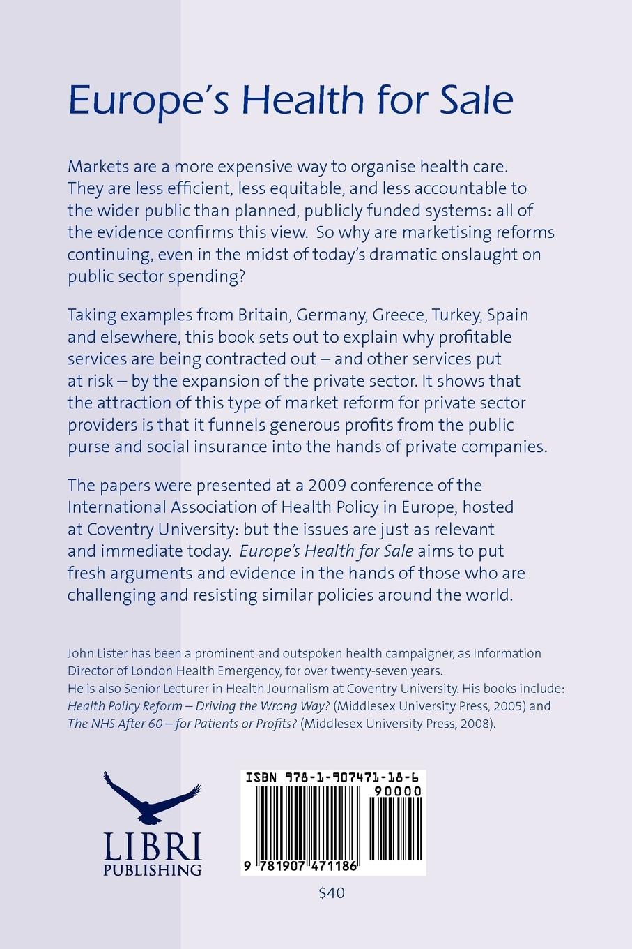 Rückseitencover Europe's Health for Sale? The Heavy Cost of Privatisation