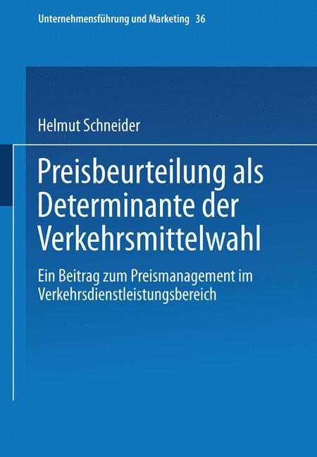 Vorderes Coverbild Preisbeurteilung als Determinante der Verkehrsmittelwahl