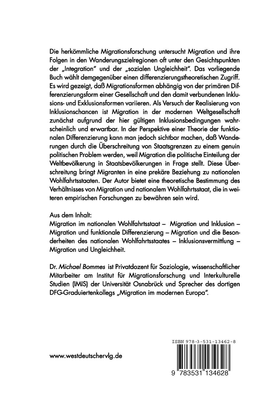 Rückseitencover Migration und nationaler Wohlfahrtsstaat