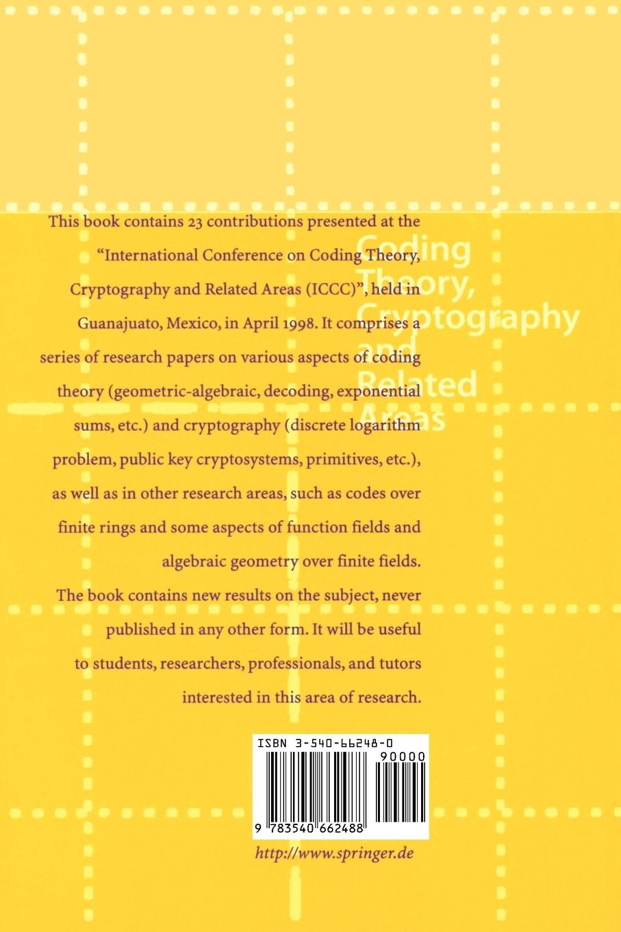 Rückseitencover Coding Theory, Cryptography and Related Areas