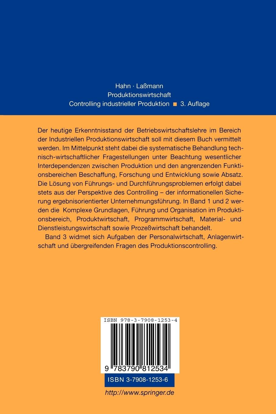 Rückseitencover Produktionswirtschaft - Controlling industrieller Produktion