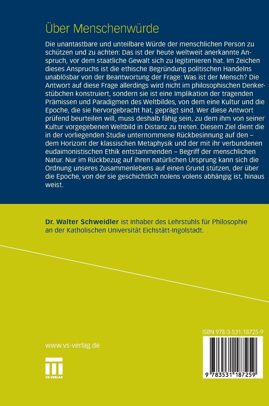 Rückseitencover Über Menschenwürde