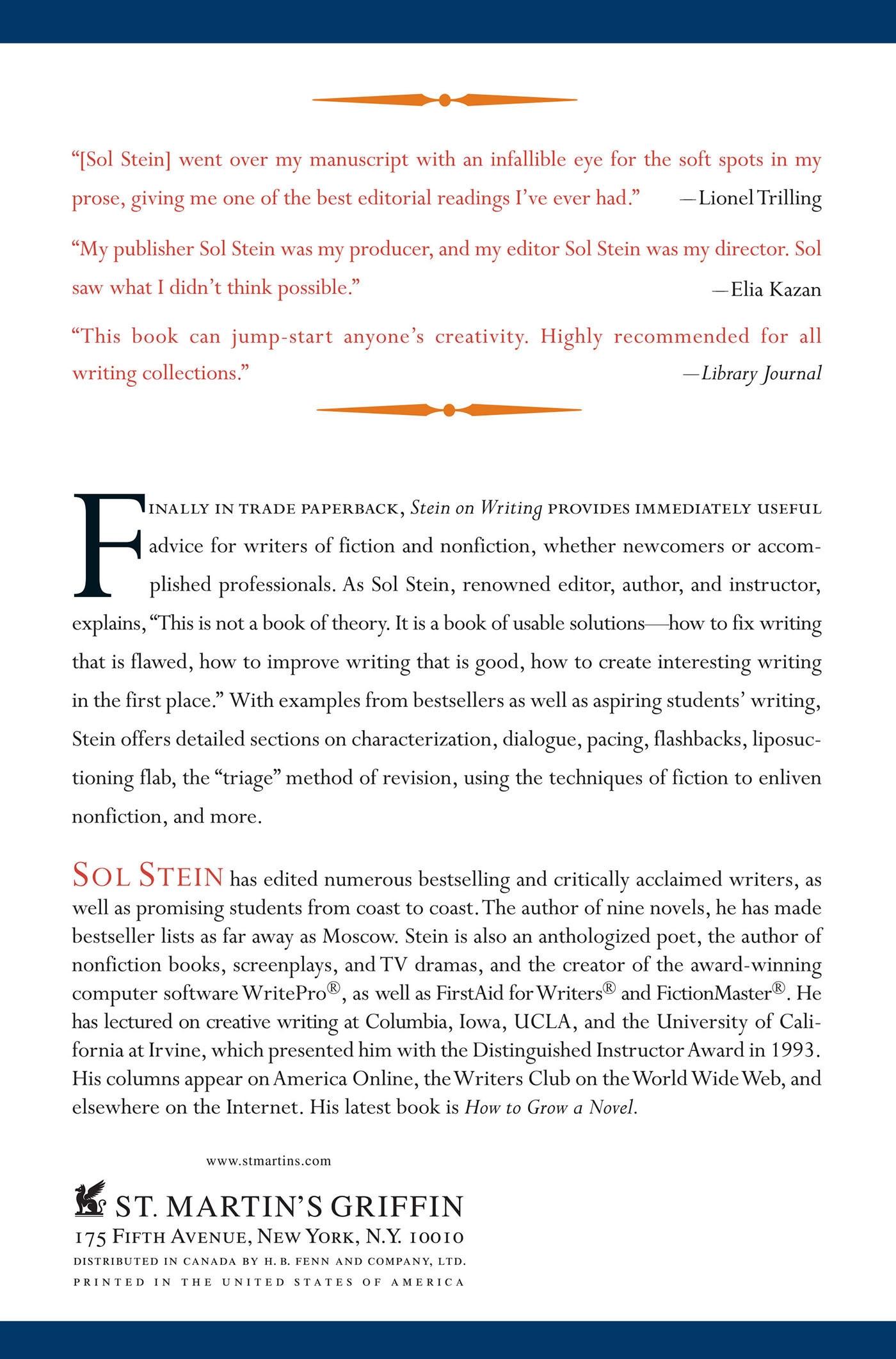 Rückseitencover Stein On Writing