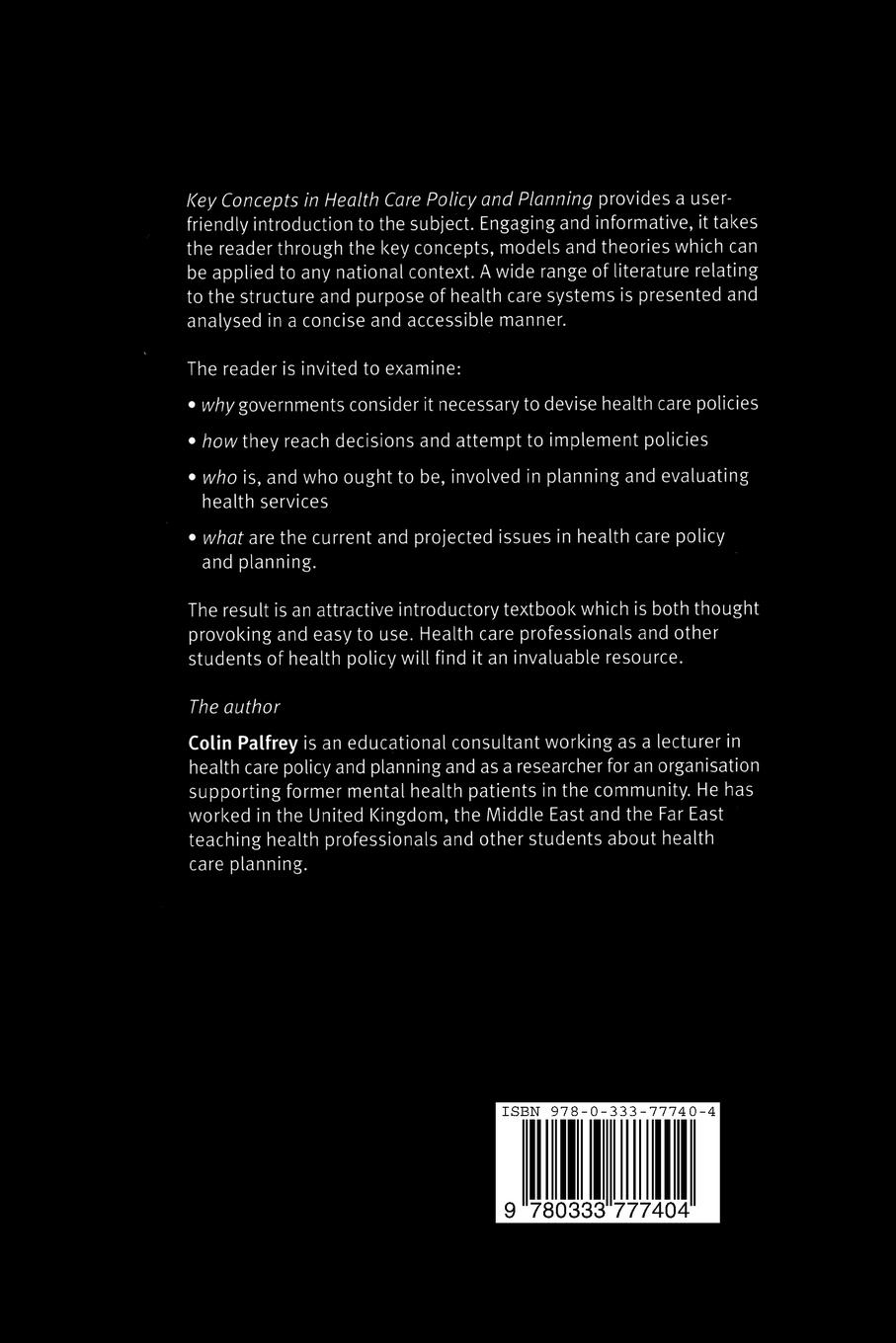 Rückseitencover Key Concepts in Healthcare Policy and Planning