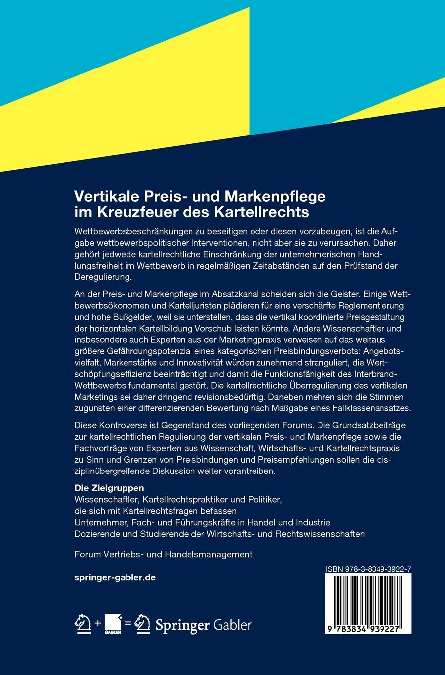 Rückseitencover Vertikale Preis- und Markenpflege im Kreuzfeuer des Kartellrechts