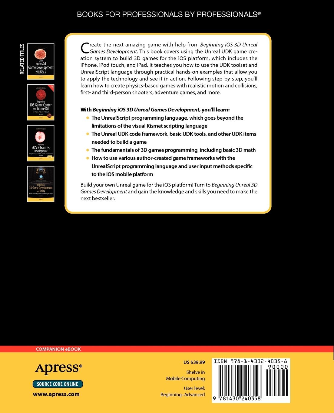 Rückseitencover Beginning IOS 3D Unreal Games Development