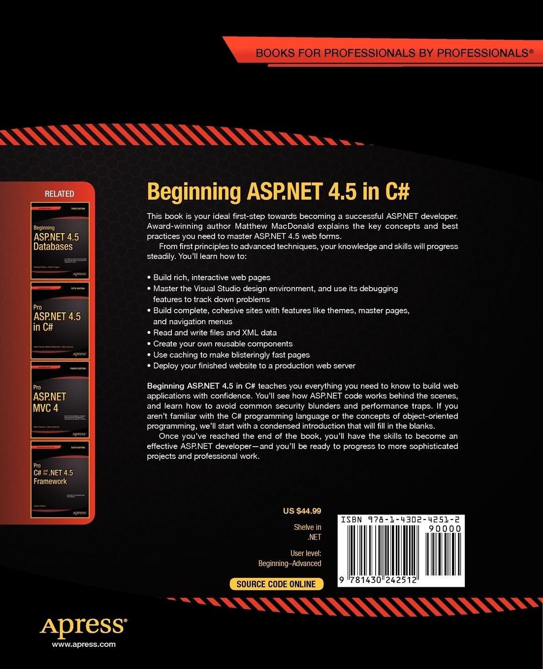 Rückseitencover Beginning ASP.NET 4.5 in C