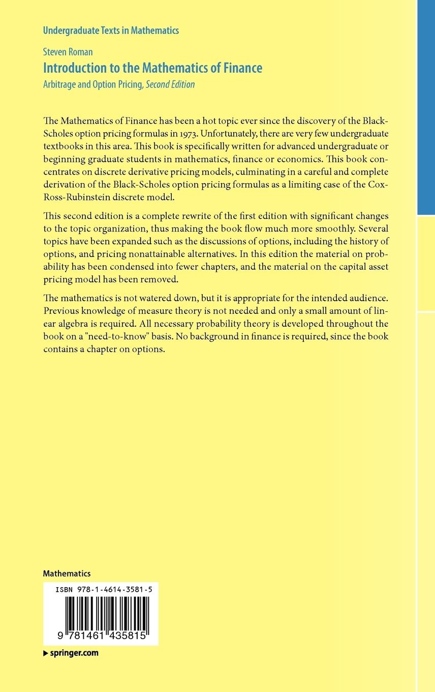 Rückseitencover Introduction to the Mathematics of Finance