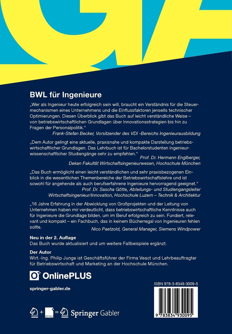 Rückseitencover BWL für Ingenieure