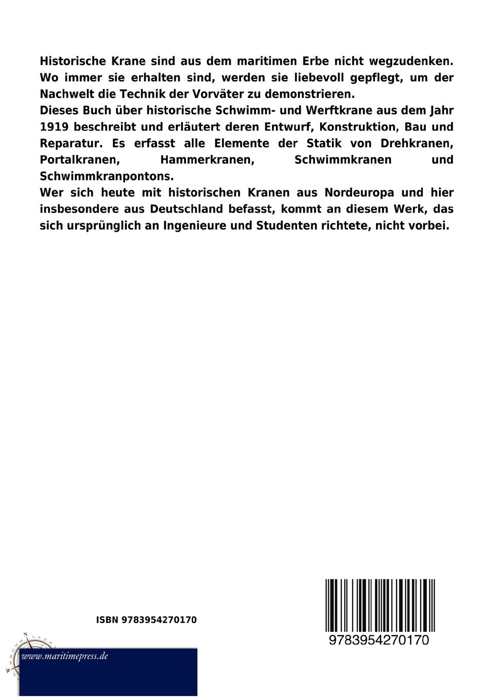 Rückseitencover Historische Werft- und Schwimmkrane und Schwimmkranpontons