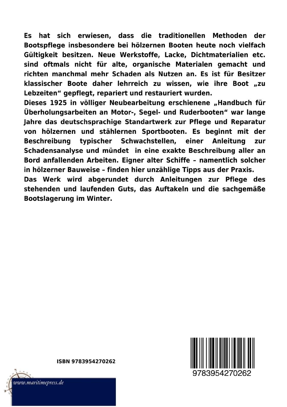Rückseitencover Handbuch für Überholungsarbeiten an Motor-, Segel- und Ruderbooten, nebst praktischen Winken