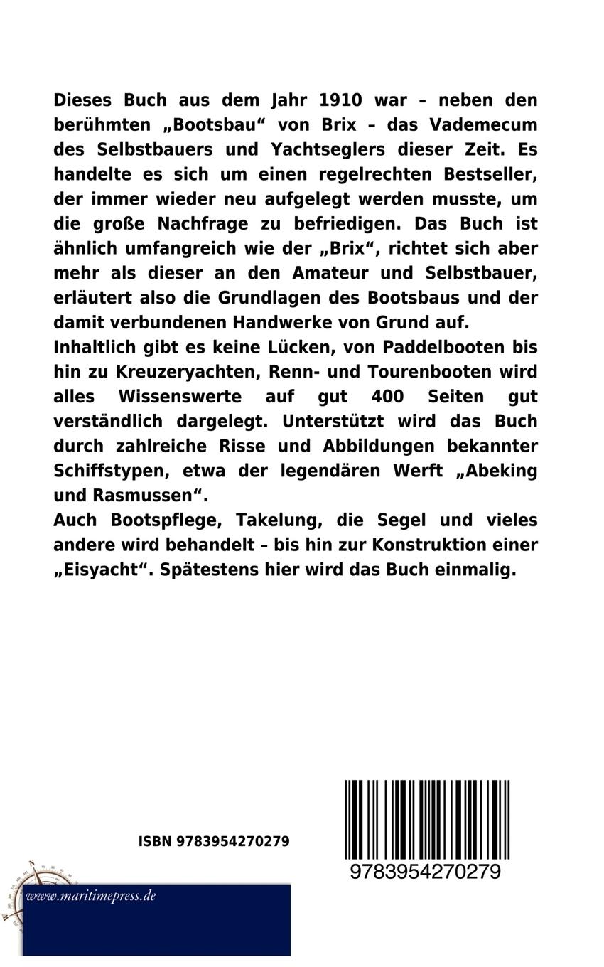 Rückseitencover Yachtbau und Yachtsegeln (1910)