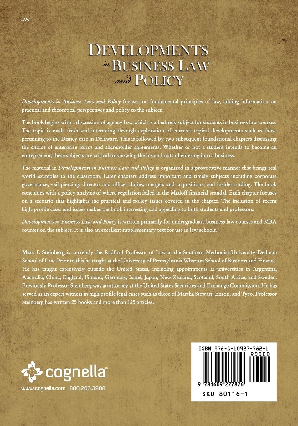 Rückseitencover Developments in Business Law and Policy