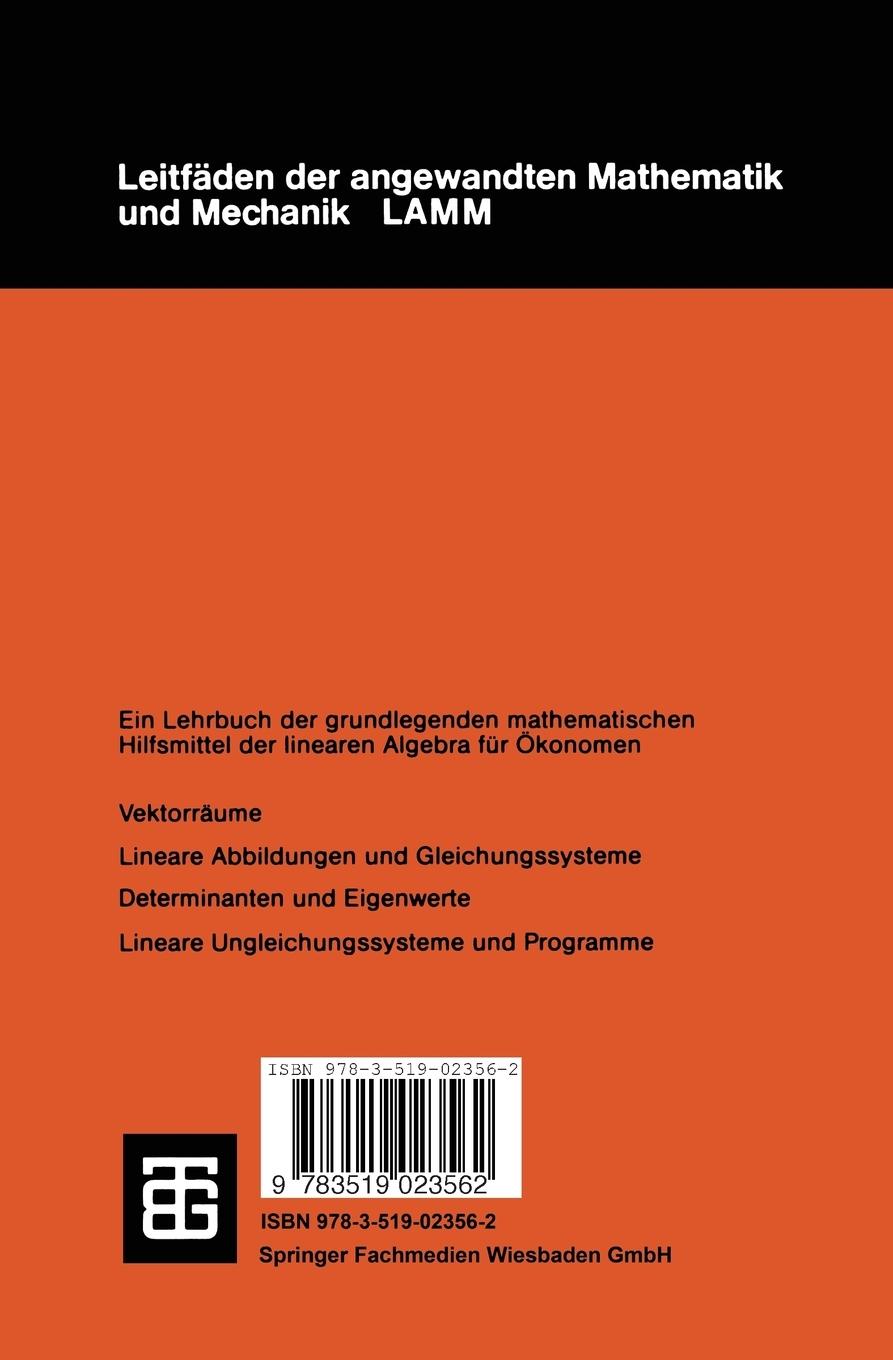Rückseitencover Lineare Algebra für Ökonomen