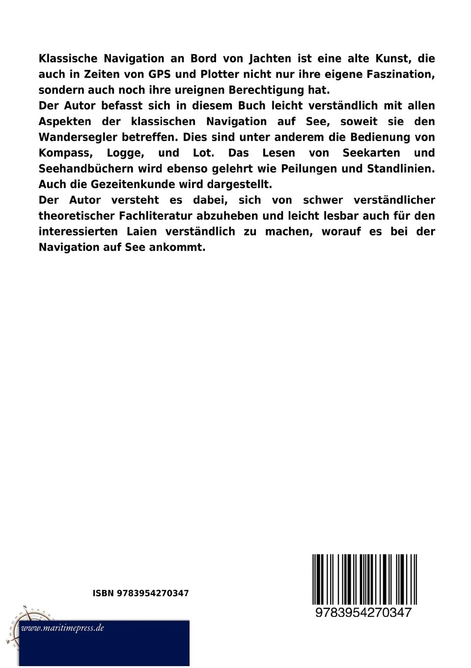 Rückseitencover Klassische Navigation an Bord von Jachten