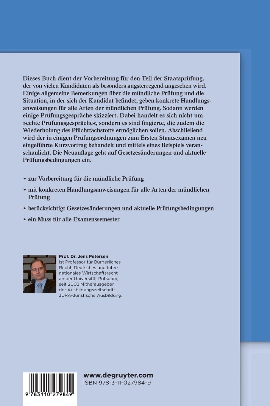 Rückseitencover Die mündliche Prüfung im ersten juristischen Staatsexamen