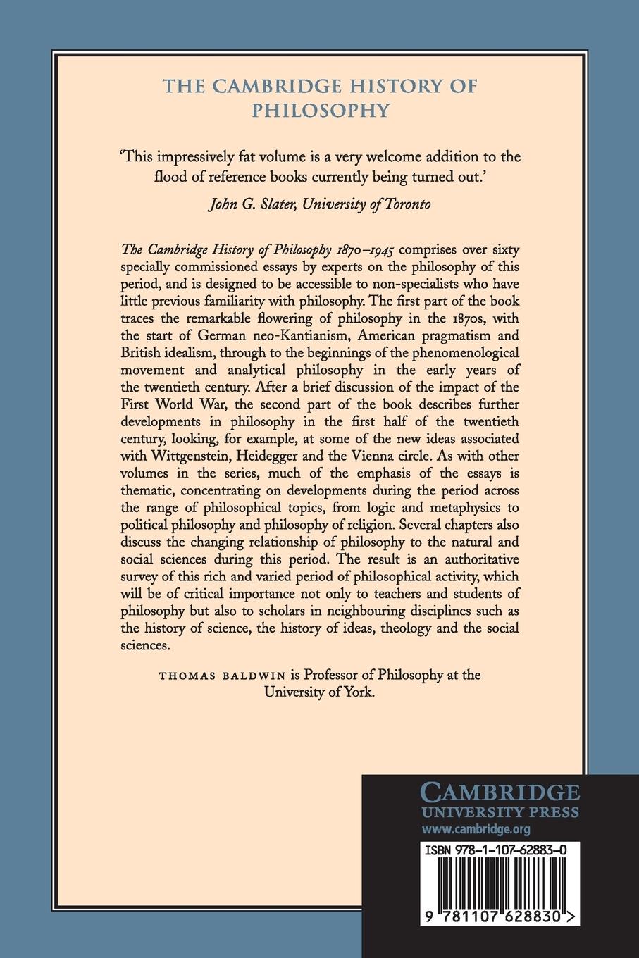 Rückseitencover The Cambridge History of Philosophy 1870-1945