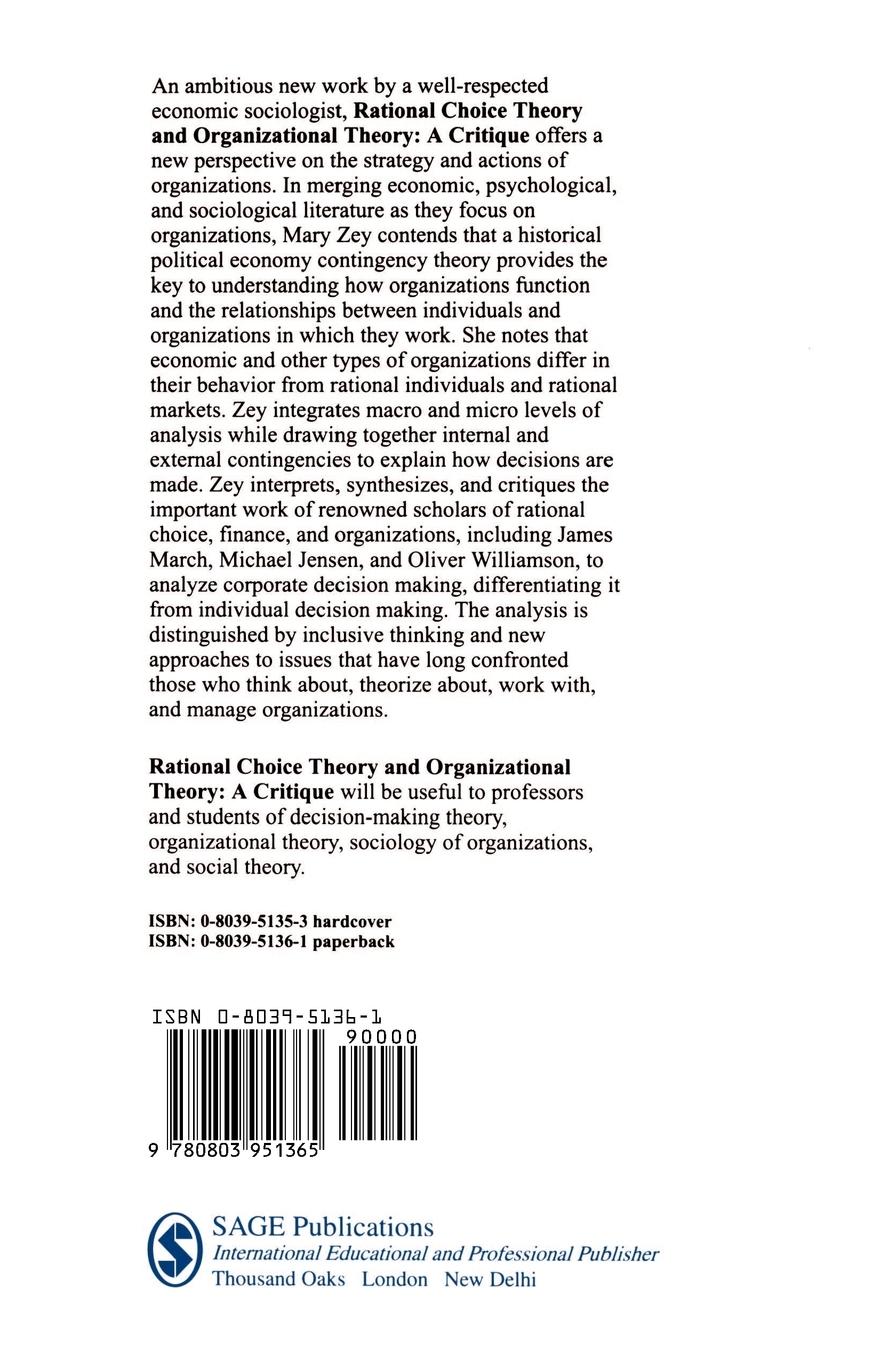 Rückseitencover Rational Choice Theory and Organizational Theory