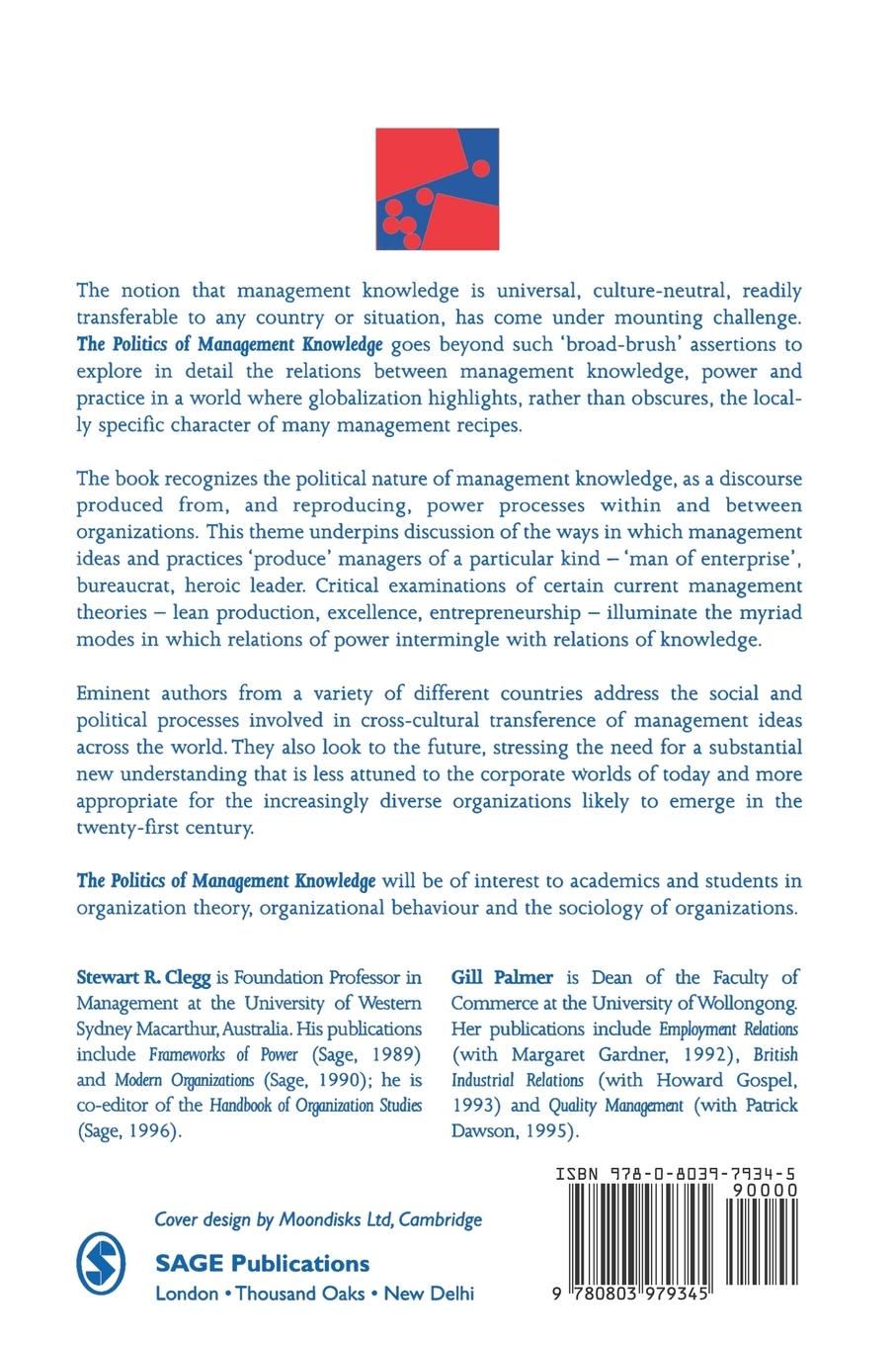 Rückseitencover The Politics of Management Knowledge