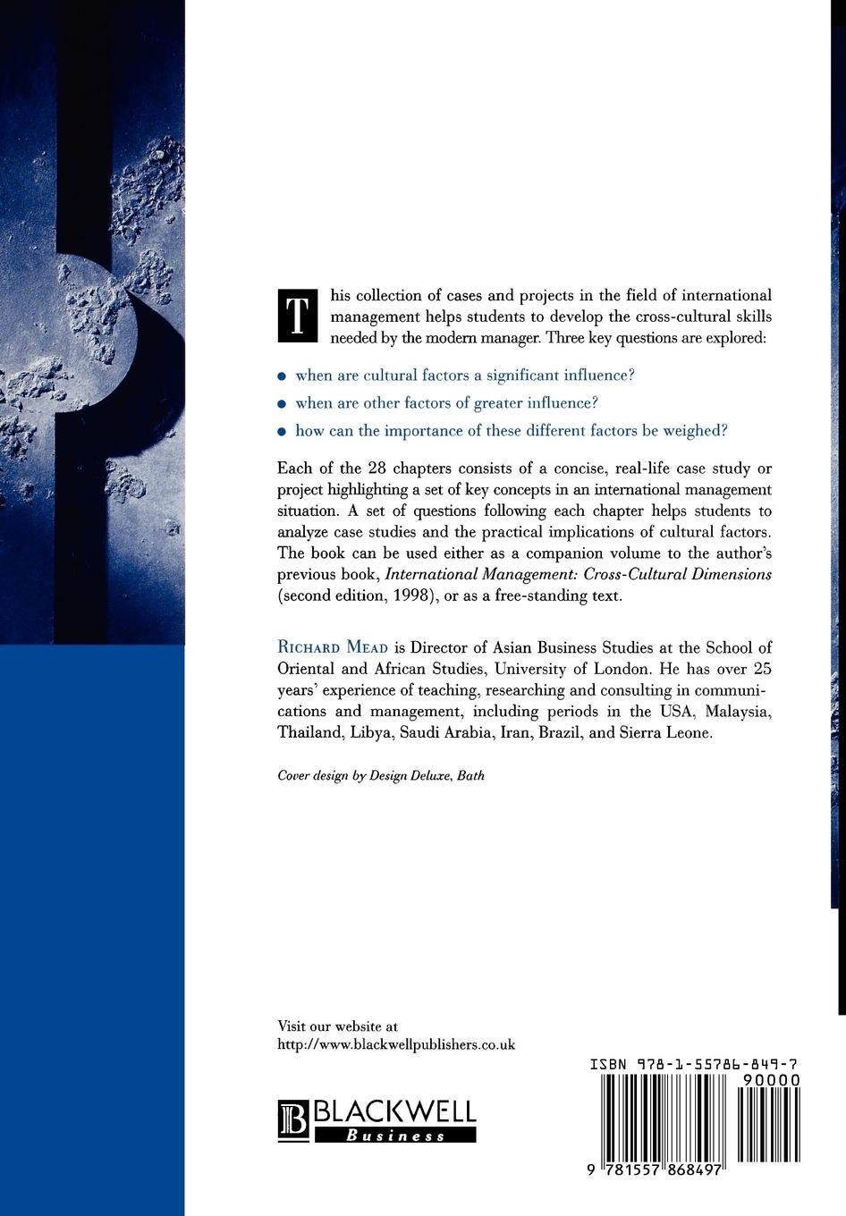 Rückseitencover Cases and Projects in International Management