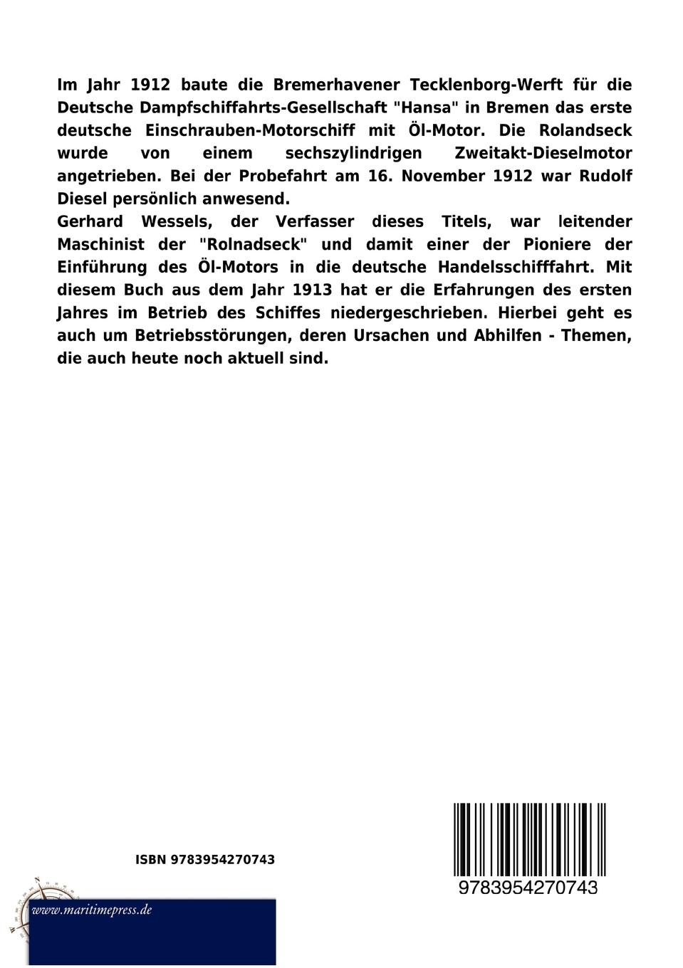 Rückseitencover Der Schiffsdieselmotor (1913)