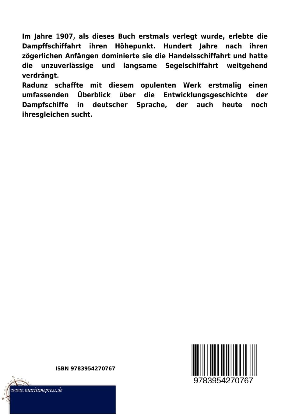 Rückseitencover 100 Jahre Dampfschiffahrt 1807-1907