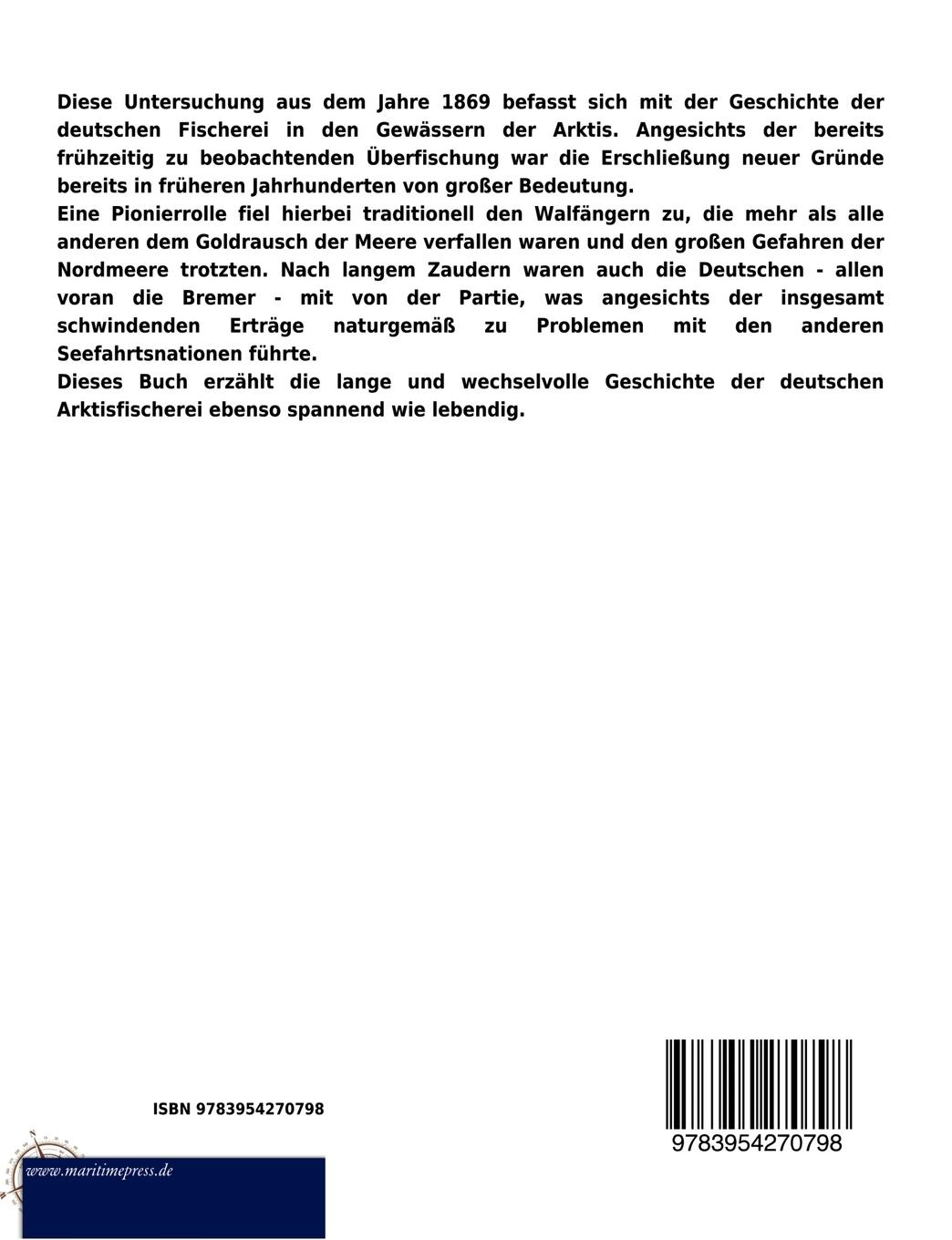 Rückseitencover Die arktische Fischerei der deutschen Seestädte 1620-1868
