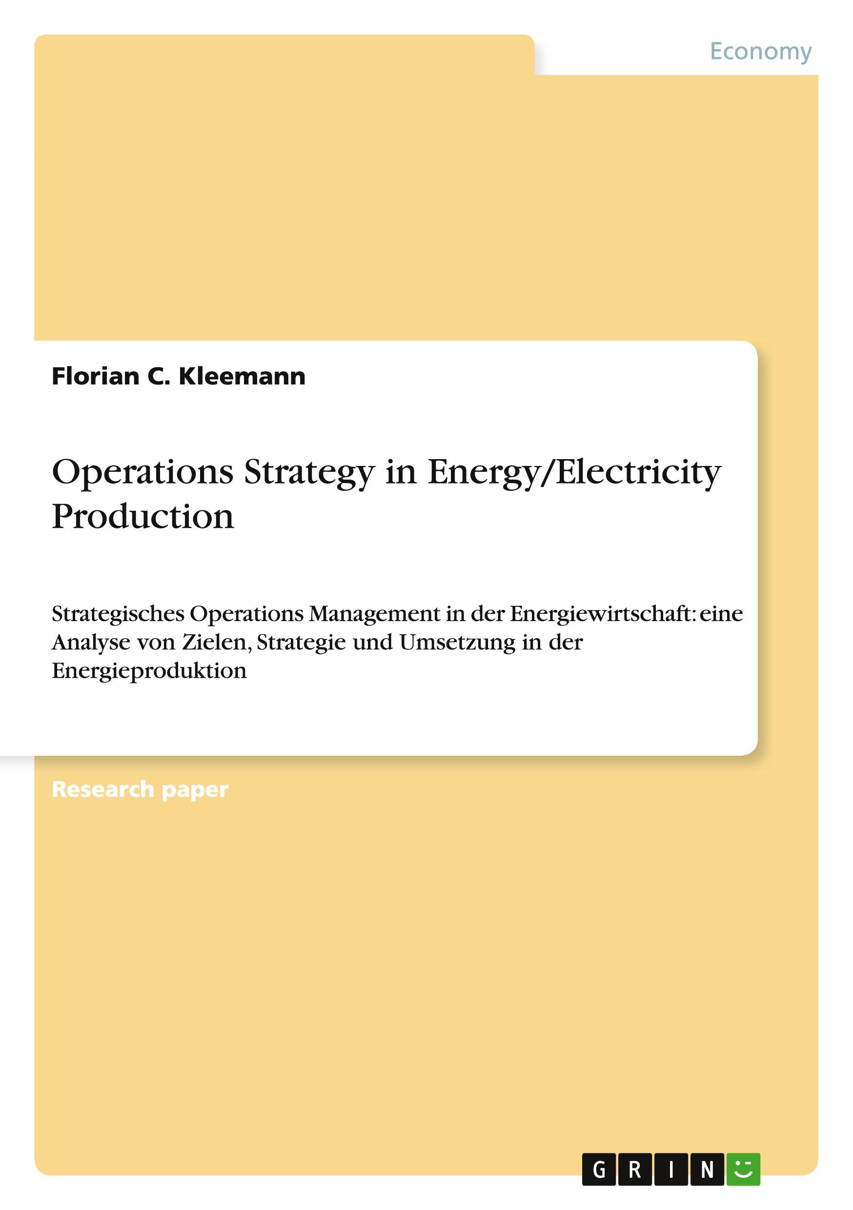 Vorderes Coverbild Operations Strategy in Energy/Electricity Production