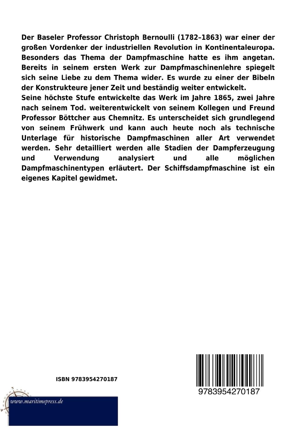 Rückseitencover Bernoullis Dampfmaschinenlehre