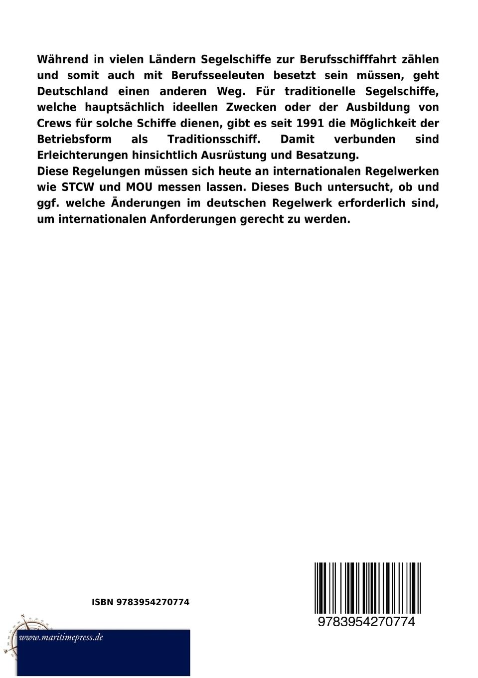 Rückseitencover Ausbildung auf Traditionsschiffen und ihre Vereinbarkeit mit STCW und MOU