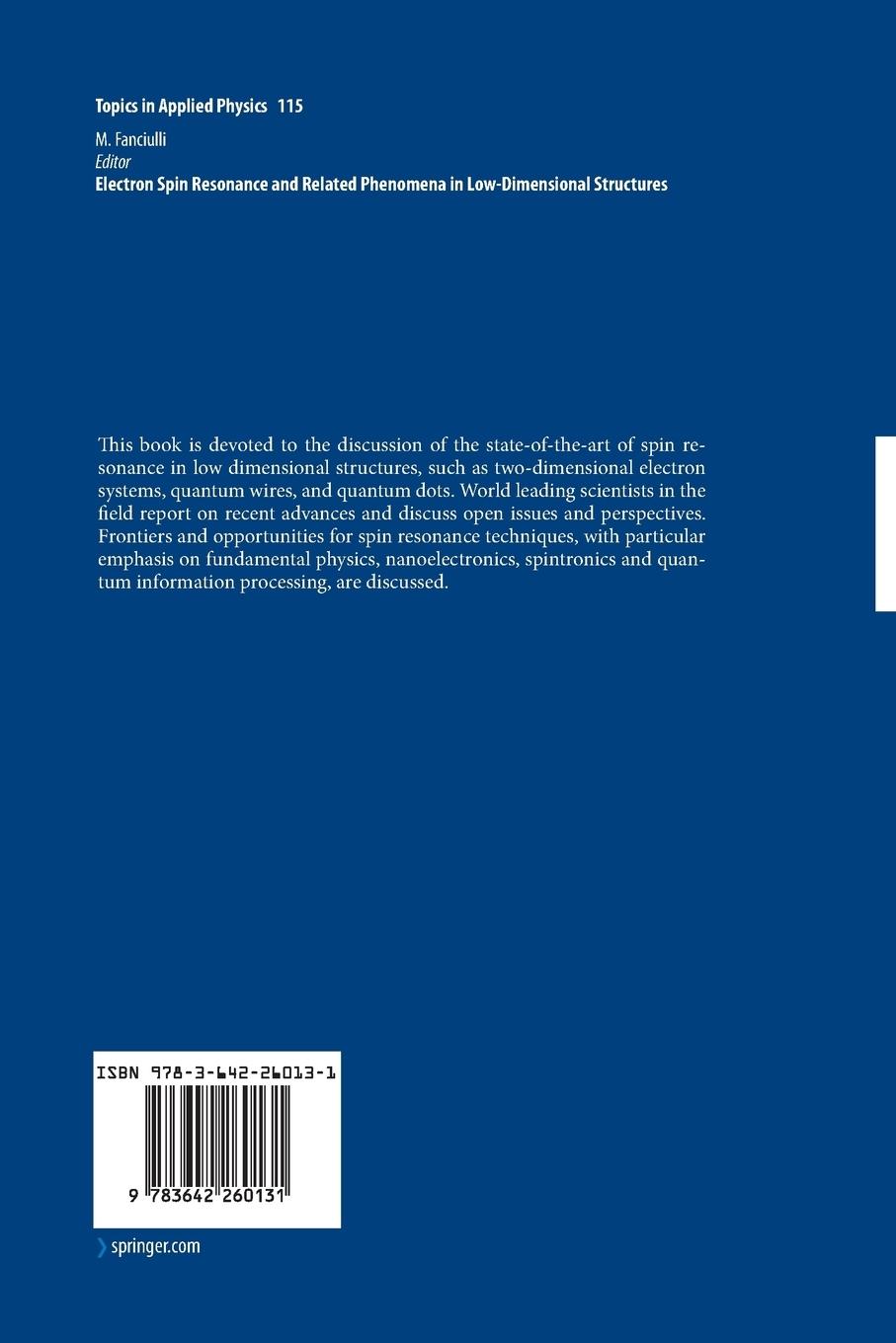 Rückseitencover Electron Spin Resonance and Related Phenomena in Low-Dimensional Structures