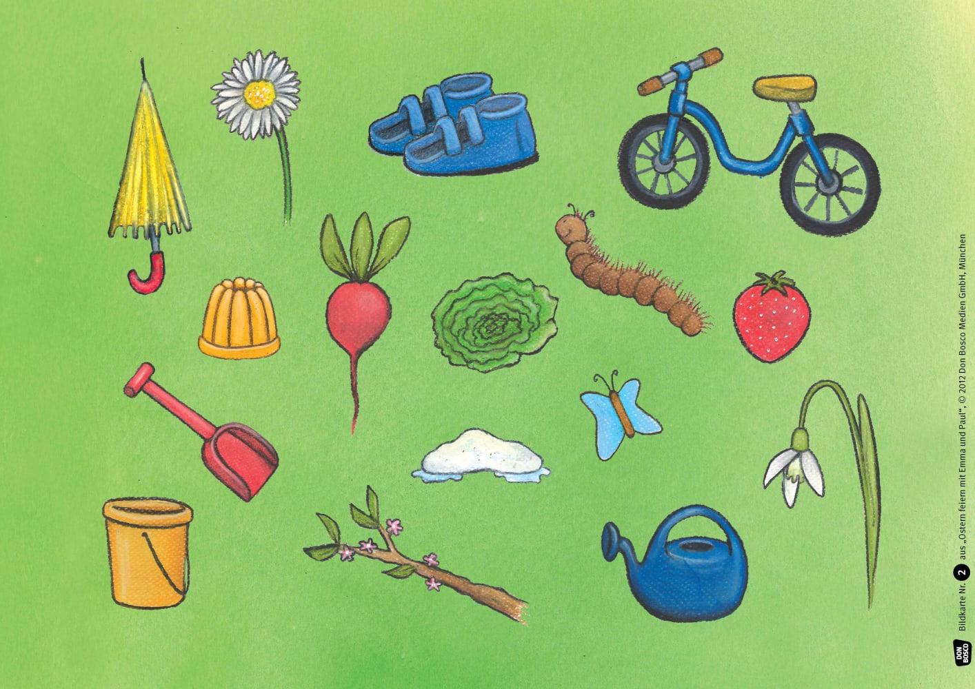 Beispielinhalt (Bild) Ostern feiern mit Emma und Paul. Kamishibai Bildkartenset.