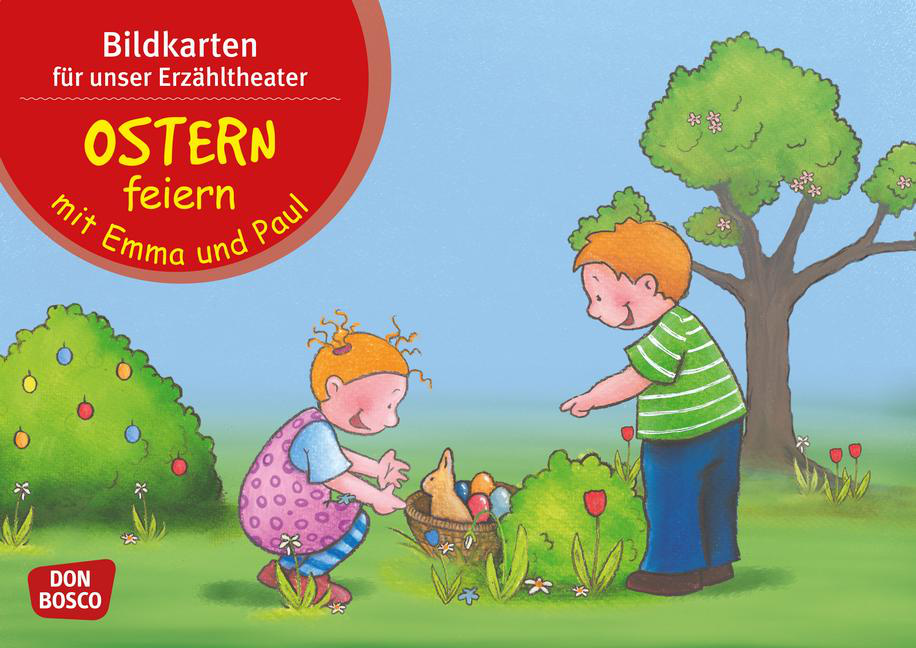 Vorderes Coverbild Ostern feiern mit Emma und Paul. Kamishibai Bildkartenset.