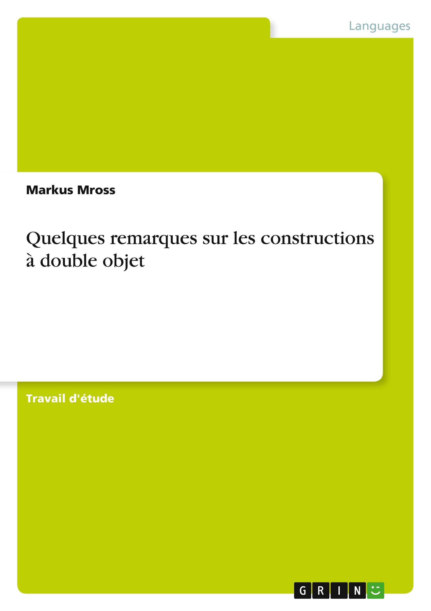 Vorderes Coverbild Quelques remarques sur les constructions à double objet