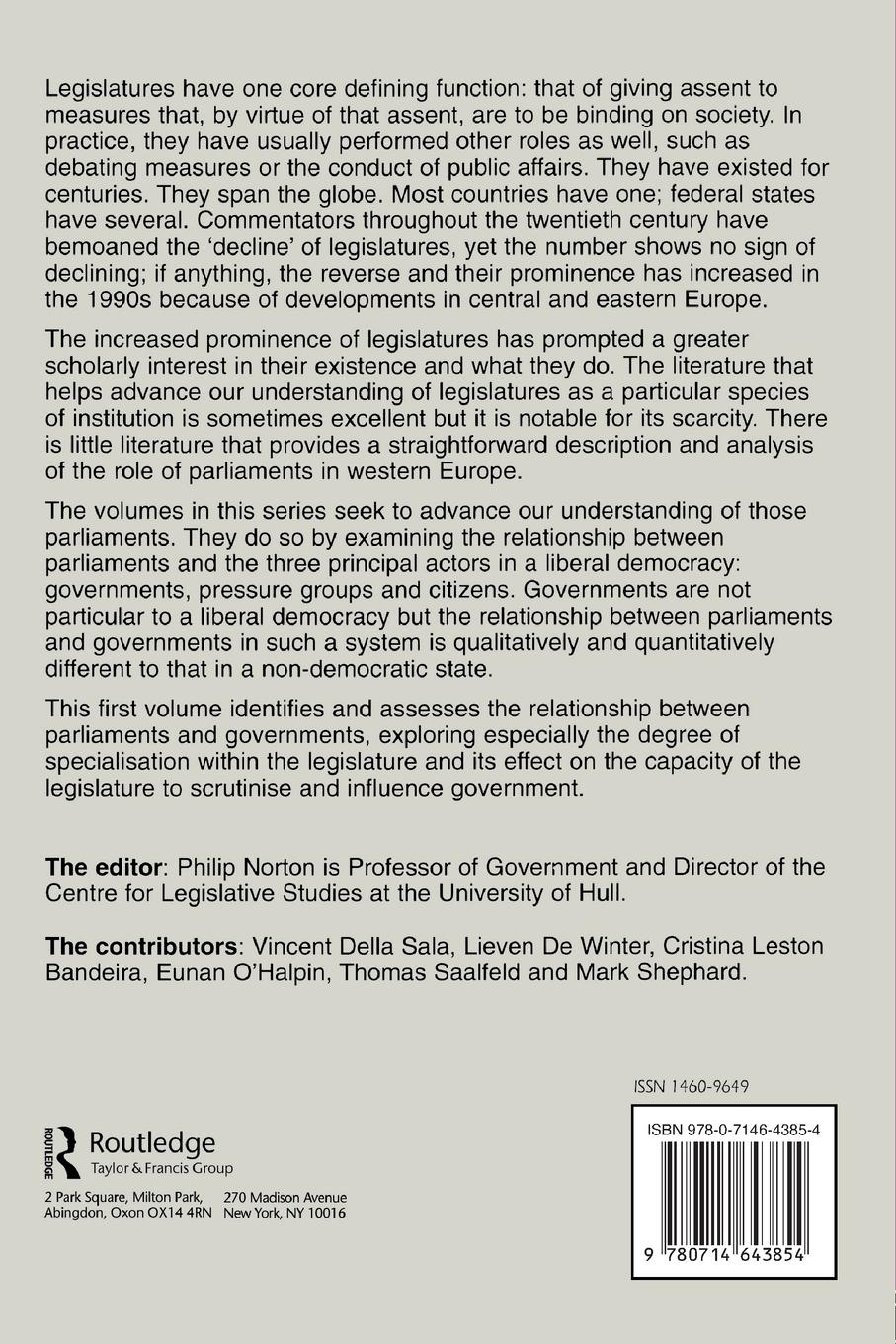 Rückseitencover Parliaments in Contemporary Western Europe